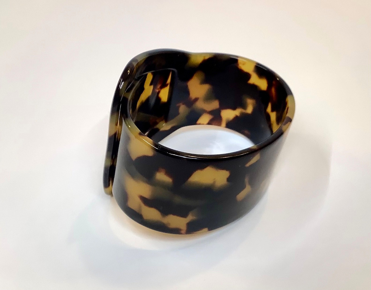 Vintage Faux Tortoise Shell Acrylic Lucite 2” Wide Buckle Bracelet Adjustable