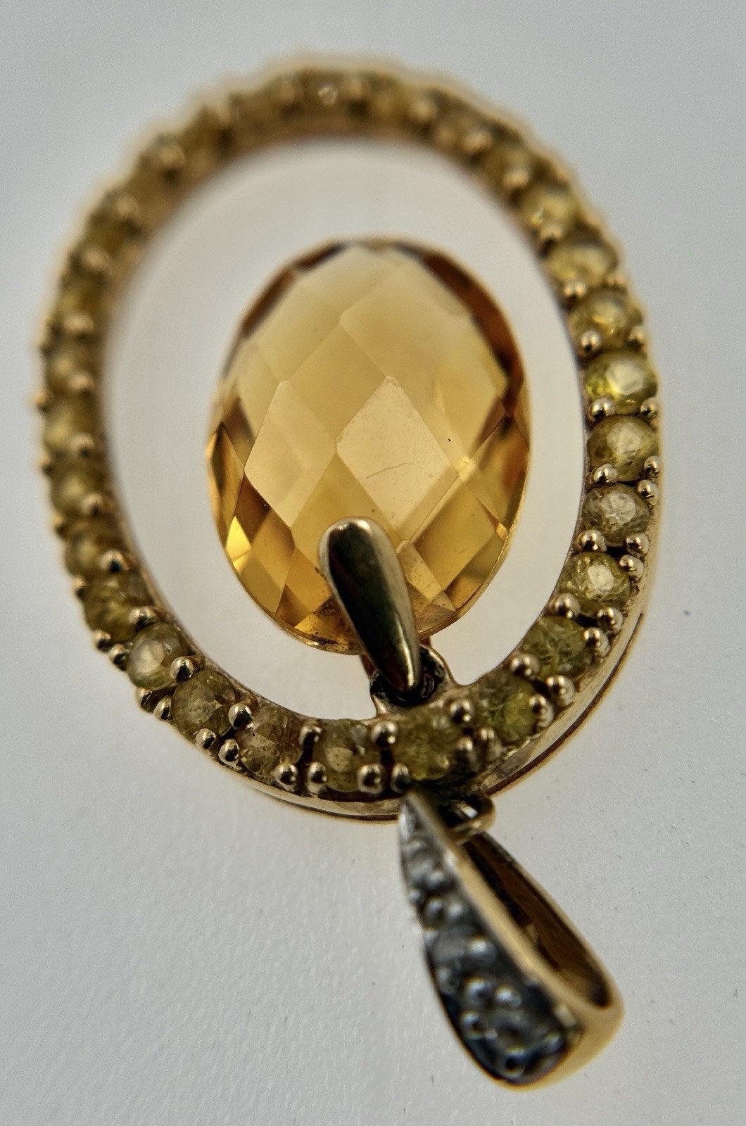 14K Gold Diamond Citrine Gold Pendant 2.25Cttw, 2g approximately