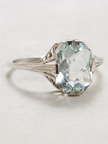 Edwardian Art Deco Asscher 2.2CT Aquamarine Engagement 14K White Gold FN Ring