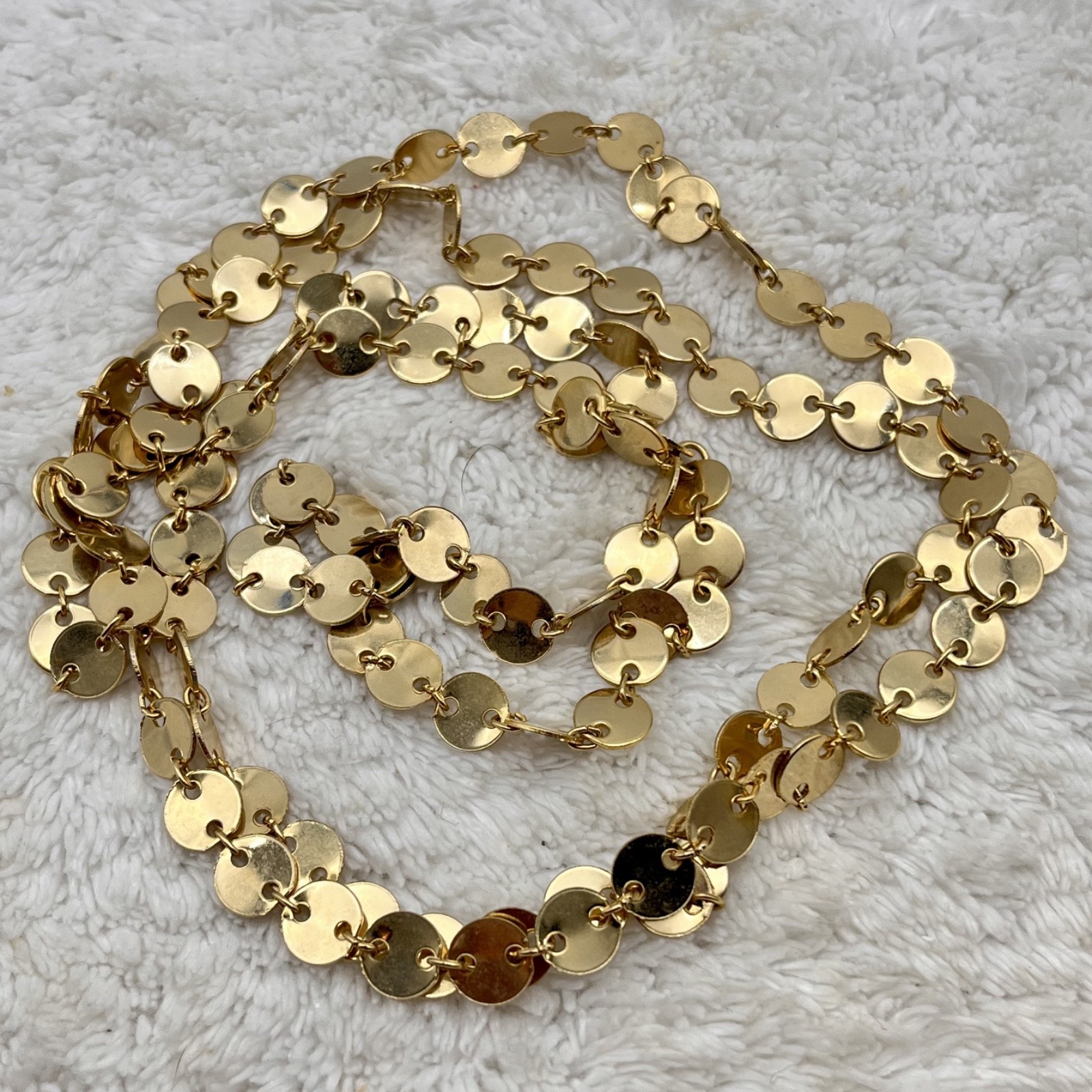 Vintage Coin Link Necklace Gold Tone Rope Flapper Length 48″