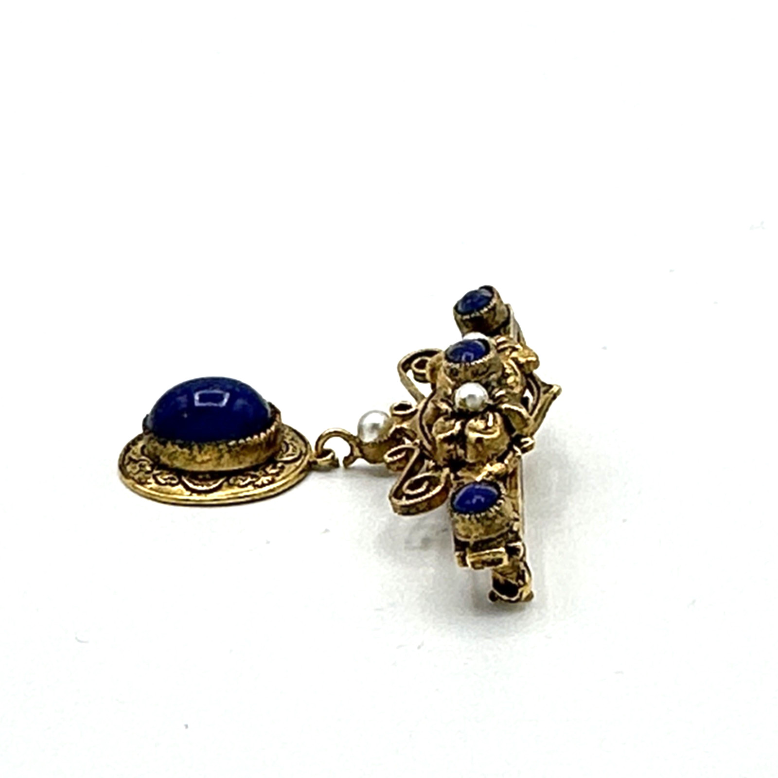 ORIGINAL BY ROBERT vintage brooch – Victorian Revival gold faux lapis pearl pin