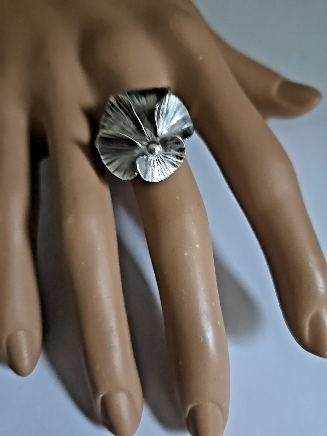 Vintage Sterling Silver Stuart Nye Pansy Screw Back Earrings and Ring Set