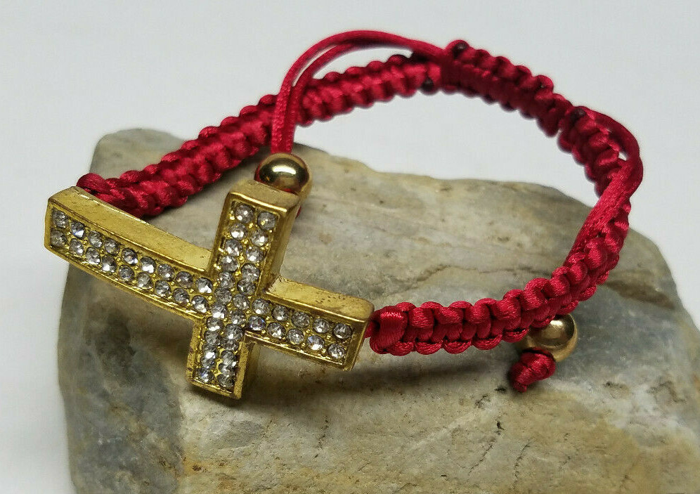 Lot of (4) Holy Cross Christian Charm Bracelets Beads Crystal Stretch Band NEW