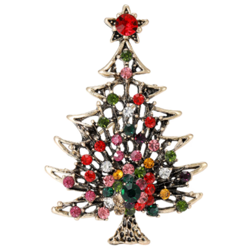 Vibrant Christmas Tree Enamel Brooch Alloy Rhinestone Mosaic Badge Pin Party New