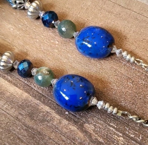 Vtg Multicolored Stone Beaded Silver Tone Necklace Toggle Closure, Free Shipping