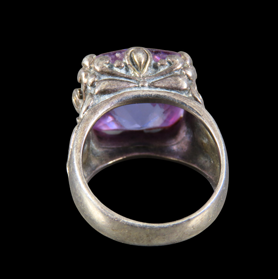 VTG Sterling Silver CHUNKY BIG COCKTAIL RING Light Purple CUSHION CUT Amethyst 6