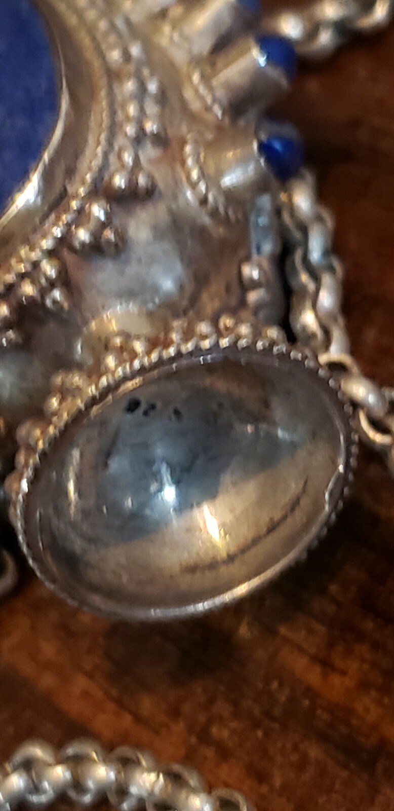 Vintage Sterling silver lapis Perfume Bottle Necklace 64 Grams
