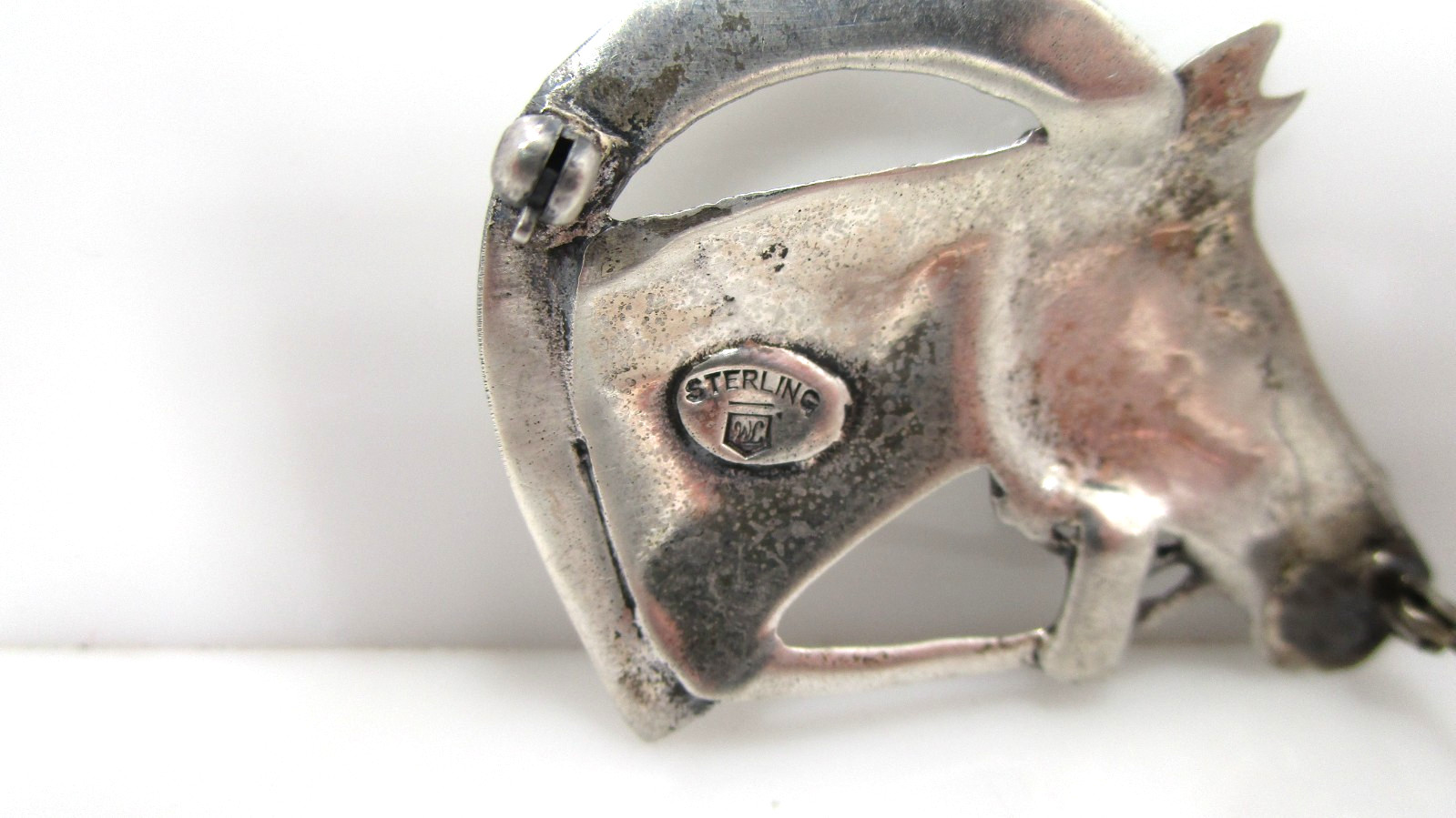 Vintage Equestrian Horse Head Winner Horseshoe Walter Lampl Sterling Pin 2″