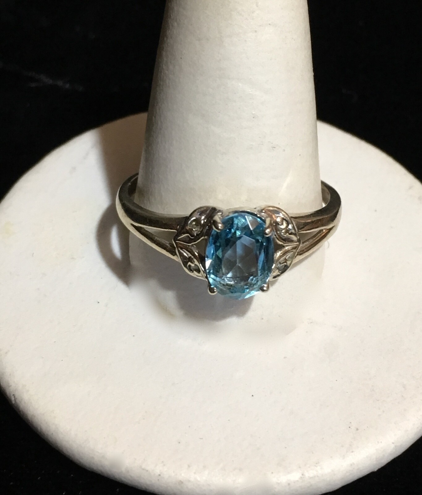 VINTAGE 10K WHITE GOLD BLUE TOPAZ & DIAMOND RING ESTATE FIND SIZE 9.75
