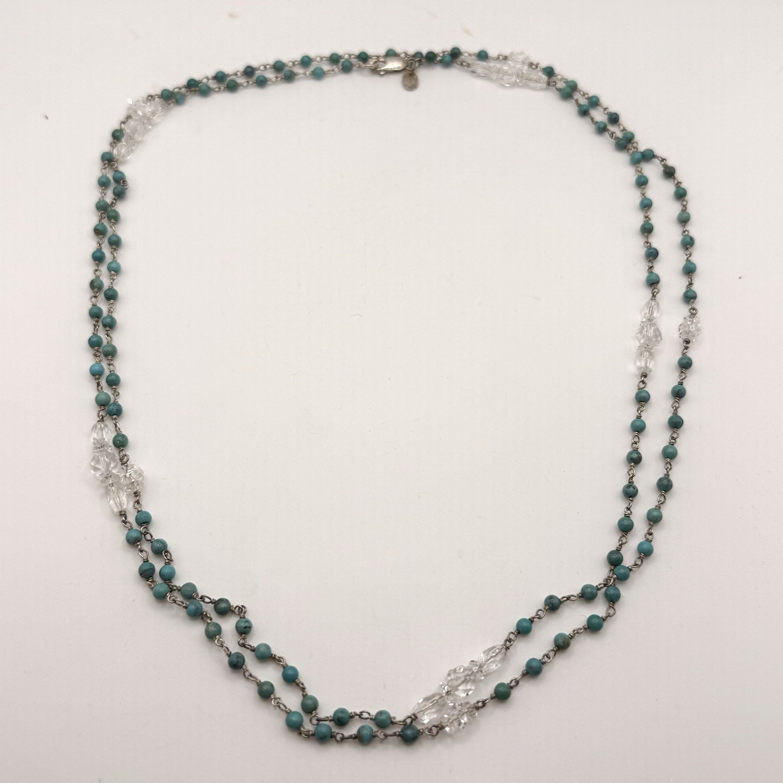 Vintage Sterling Turquoise Quartz Crystal Long Necklace 44” Artisan
