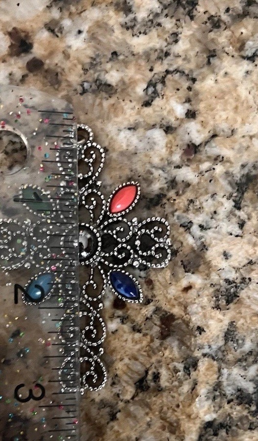 Vintage Avon Romanesque Cross 3” Pendant 1970s Silver Filigree Multicolor Stone