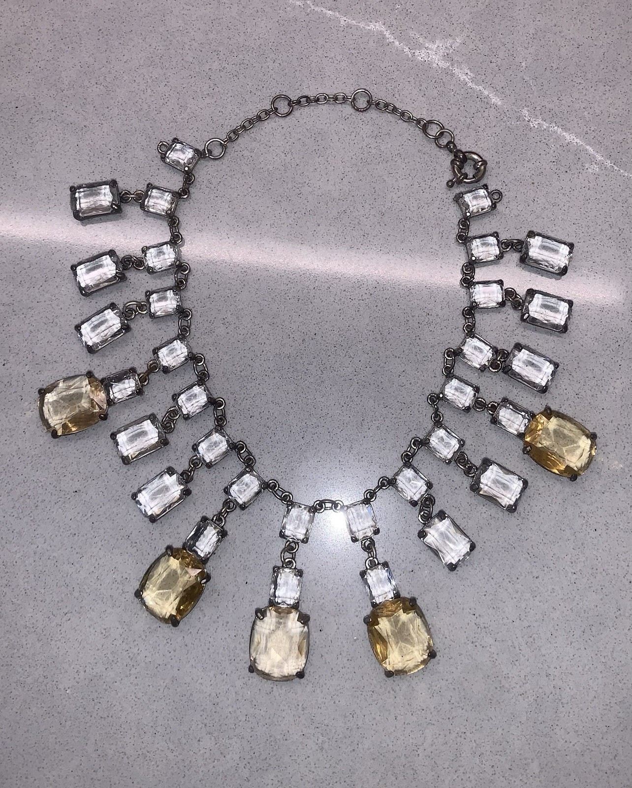 Vintage Cascading Chandelier Paste Dangle Couture Festoon Bib Dripping Necklace