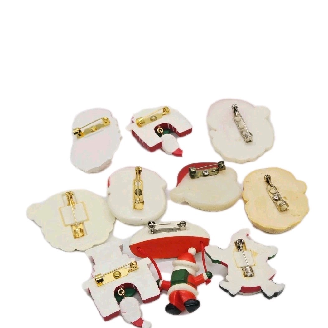 Christmas Brooch Lot Vintage to Now 10 pc Santa Clause Avon Fun World Hallmark