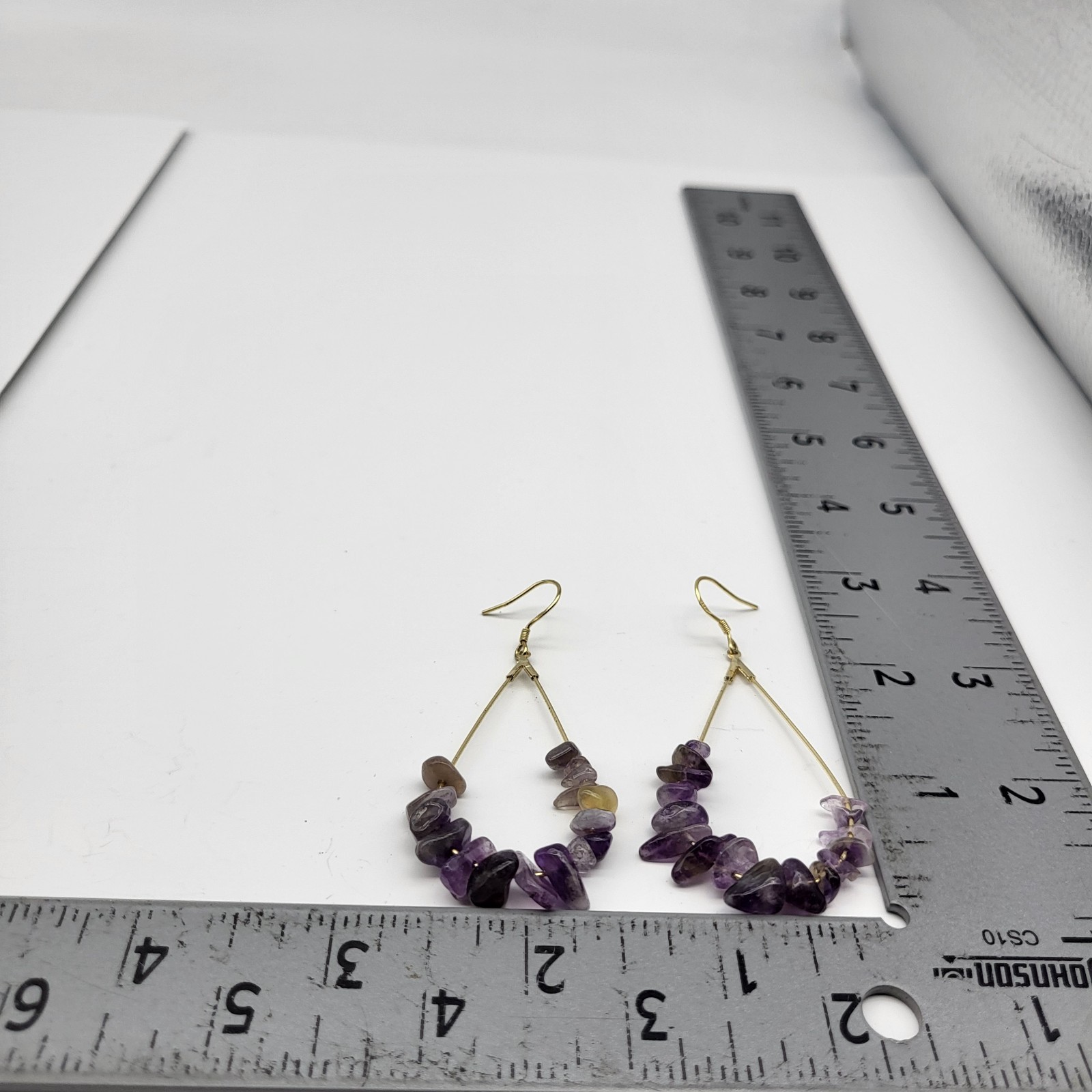 Sterling Silver Gold Plated Purple Amethyst bead teardrop dangle earrings
