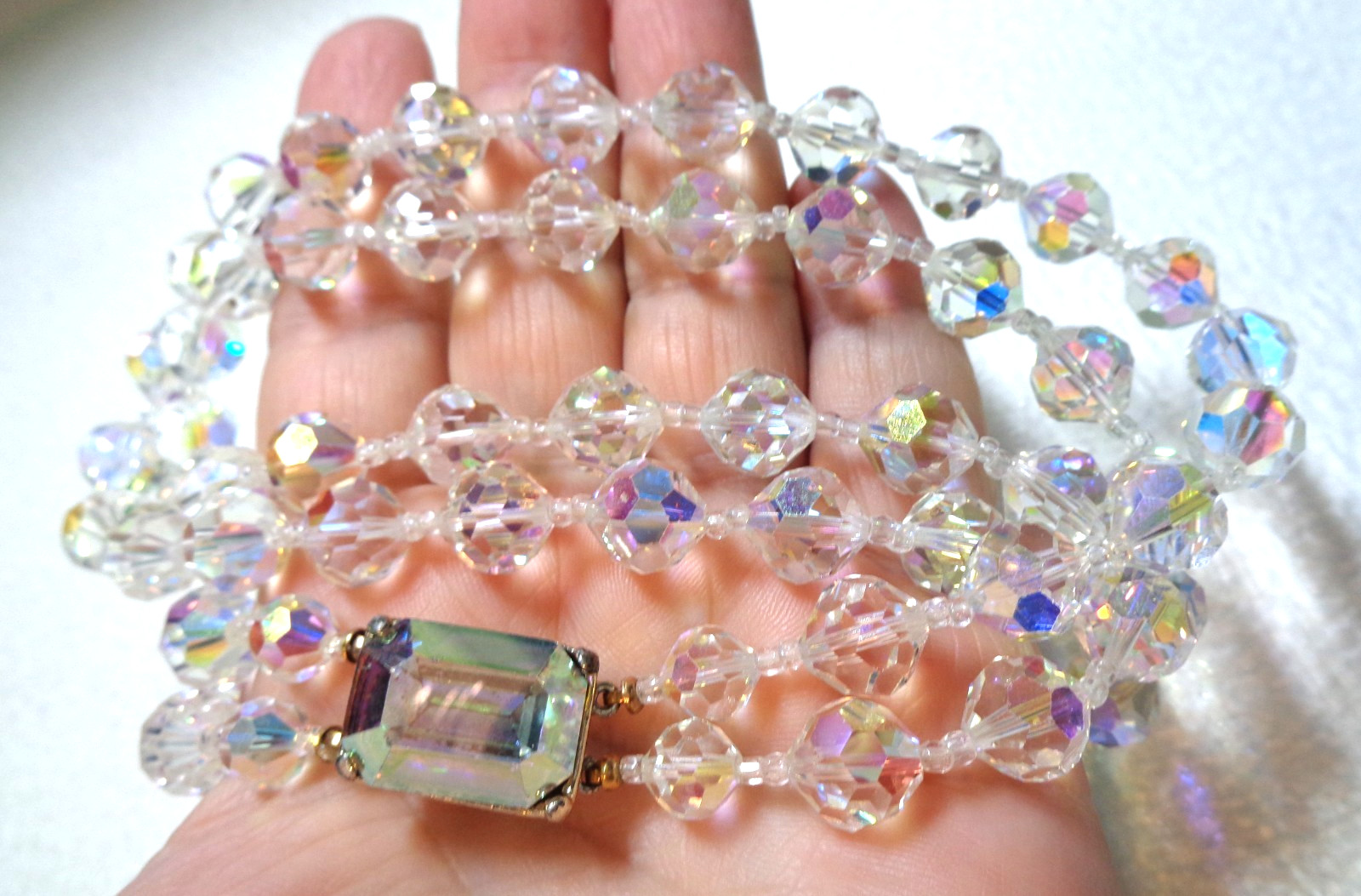 Vintage, Iridescent Faceted Glass Beads, Two-Strand Necklace.