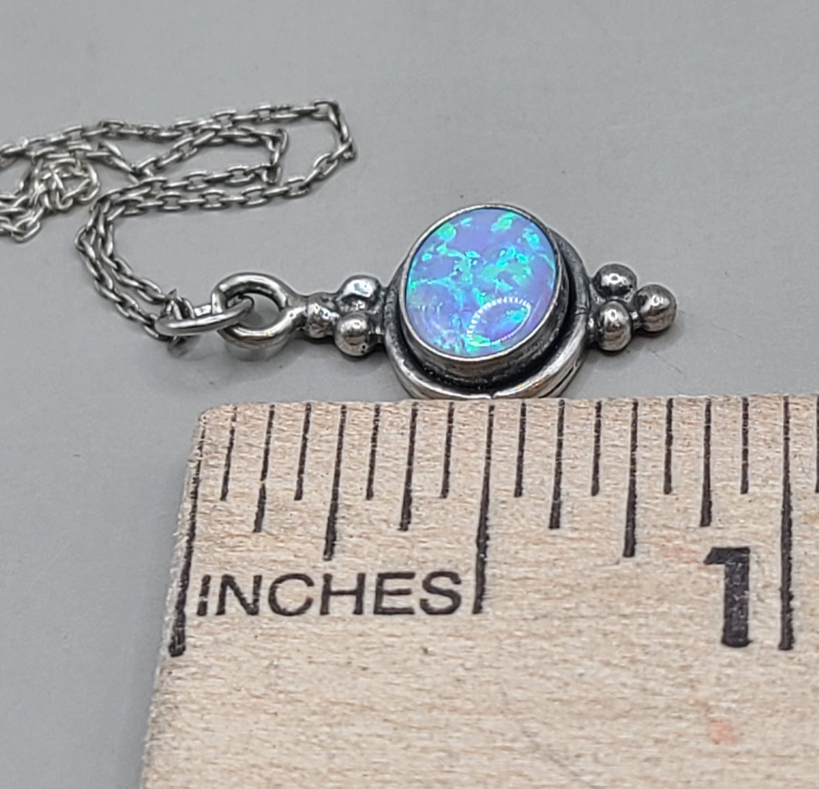 Vintage Sterling Silver 925 Italy Blue Fire Opal Charm Pendant 19″ Necklace