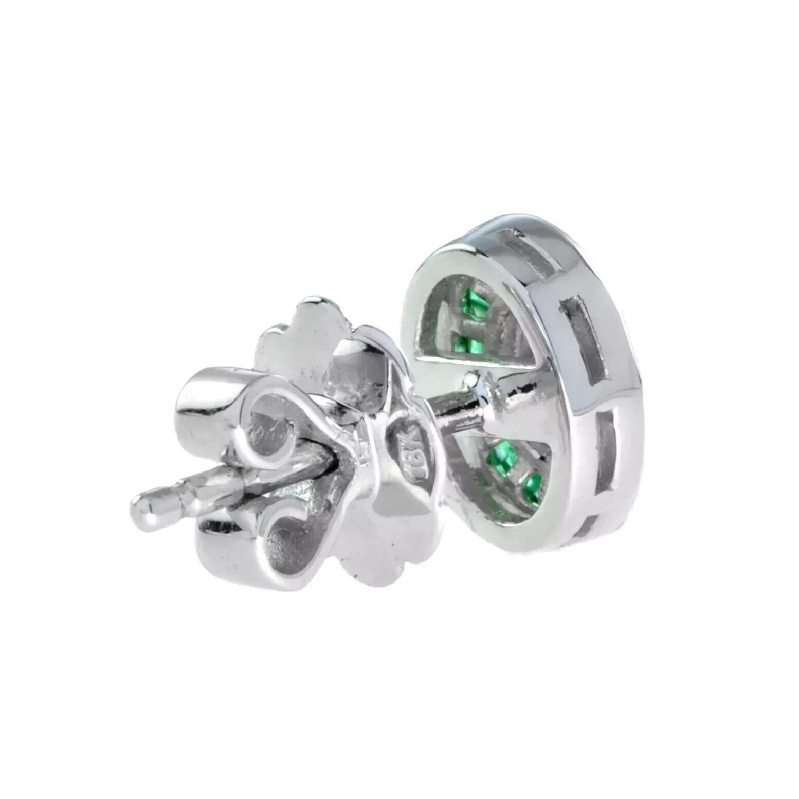 Art Deco Style Lab-Created Diamond Emerald Wedding Earring 14K White Gold FN
