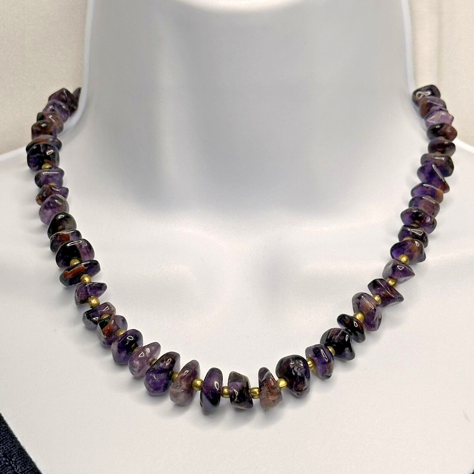 Vintage Amethyst Necklace Polished Gemstone Chip Bead Chunky 18″