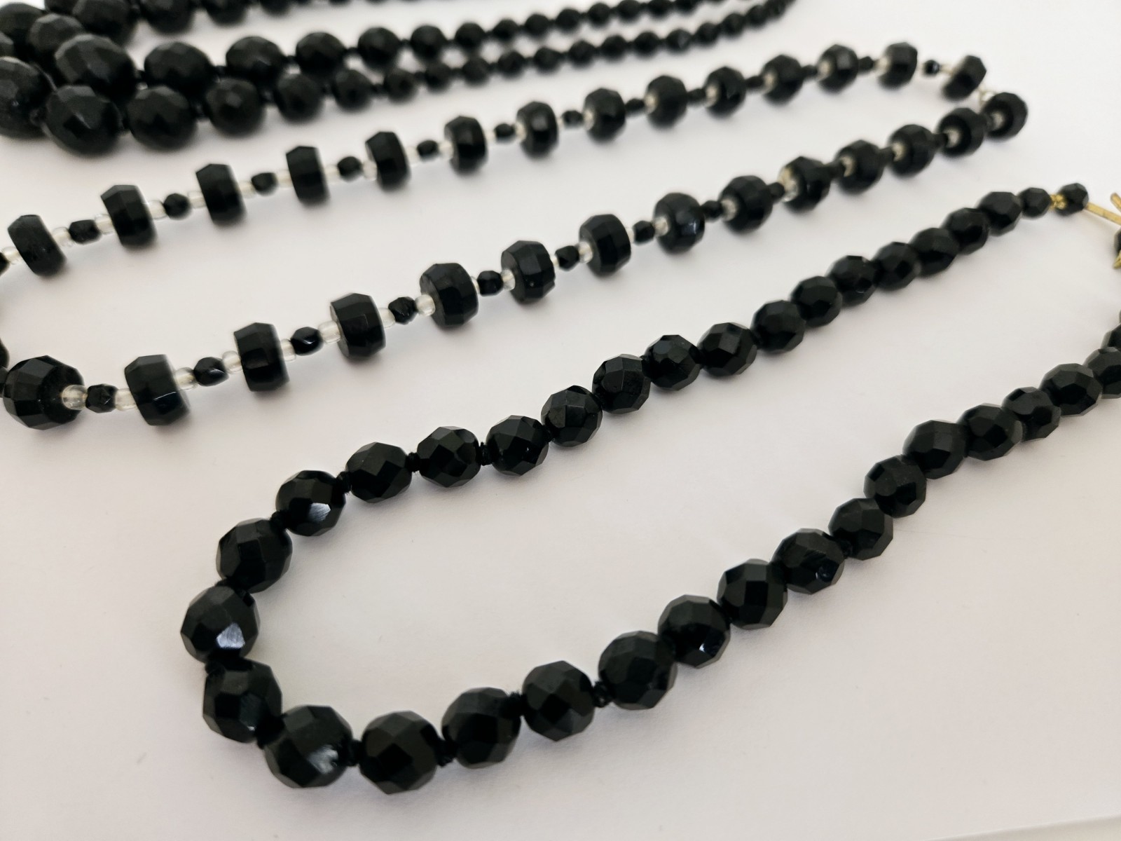 Lot of 9 Vintage Black Glass Faceted Beads Necklaces Different Styles & Sizes