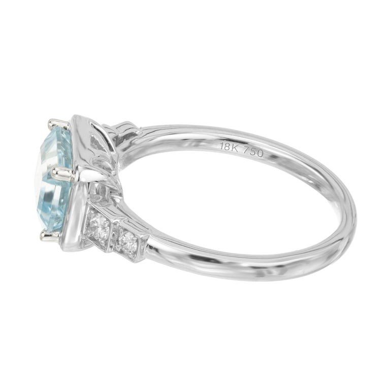 Peter Suchy 1.52 Carat Rectangular Aquamarine Diamond White Gold Engagement Ring