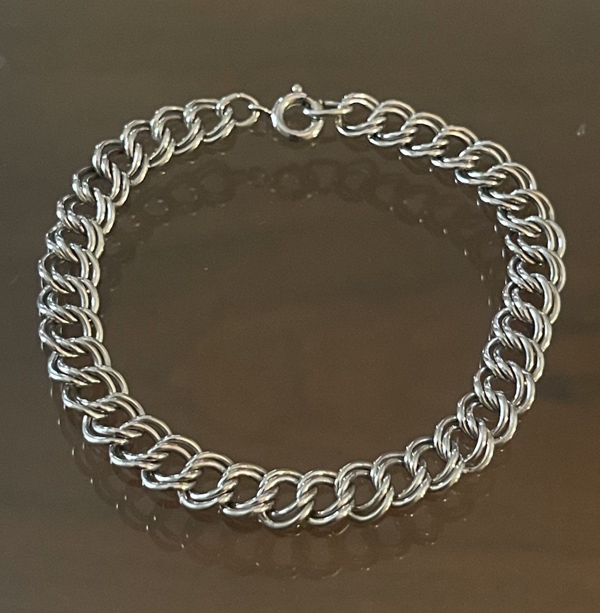 Vintage Sterling Silver 925 Double Link Chain Starter Charm Bracelet 7″ – 10.6g