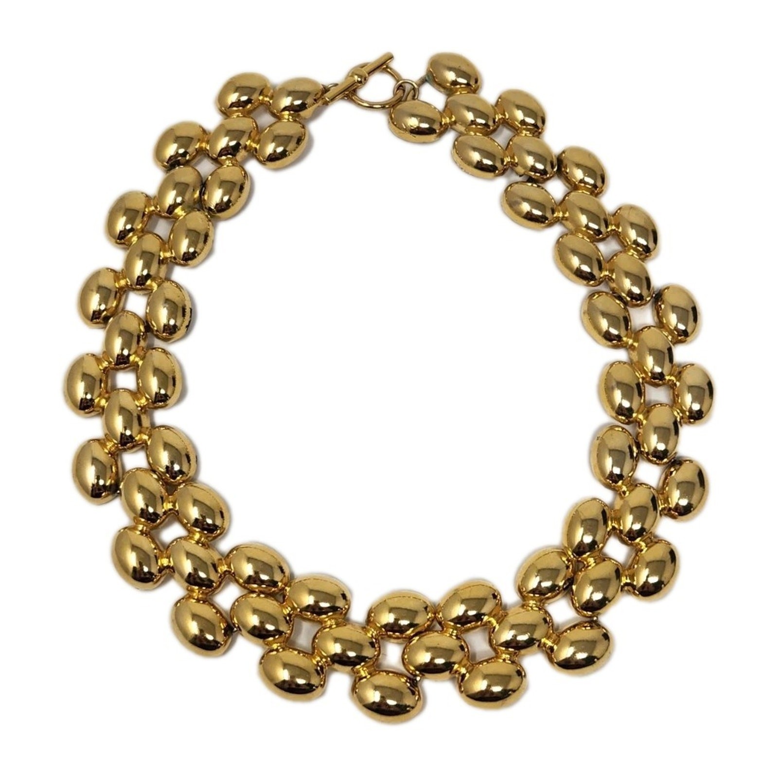 Heavy Panther Link Gold Tone Chunky Necklace Vintage Designer 18″ Toggle Closure
