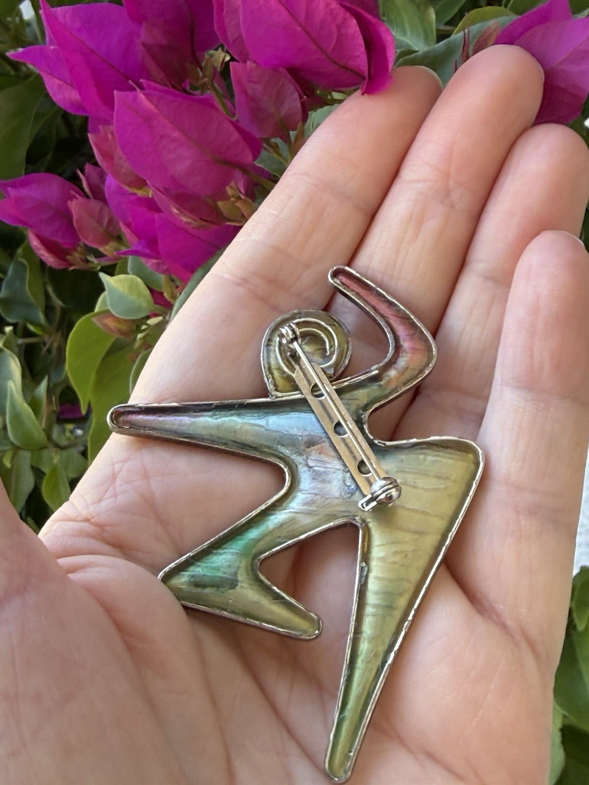 VINTAGE ISRAELI YOSSI STEINBURG MODERNIST ENAMEL CUBISM FIGURAL PERSON BROOCH