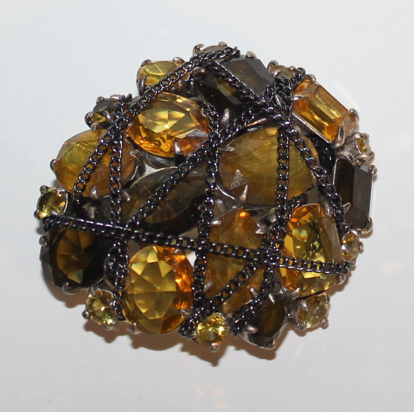 Stella and Dot After the Rain Yellow Brown Art Glass Brooch SM2