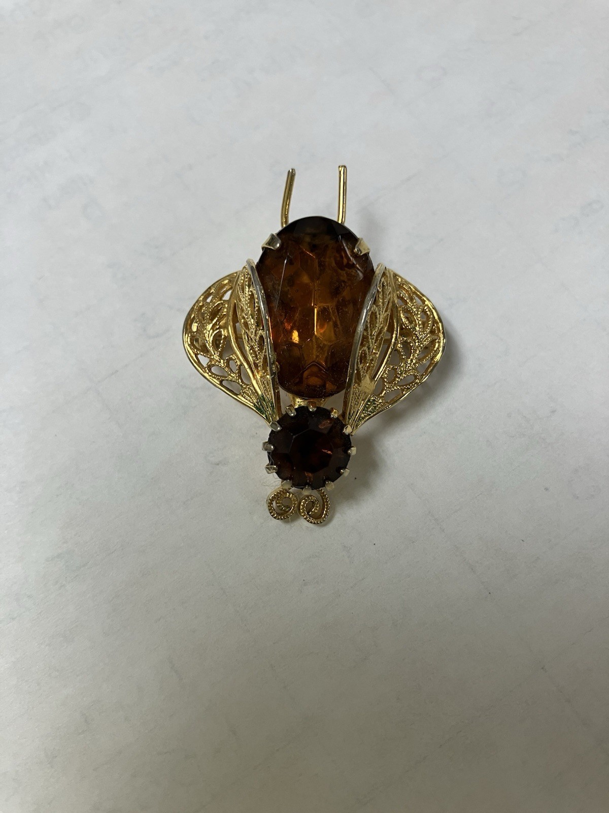 Lot 2 Vtg Insect Bug Brooches Coro Blue Belly Unsigned Topaz Rhinestone Goldtone