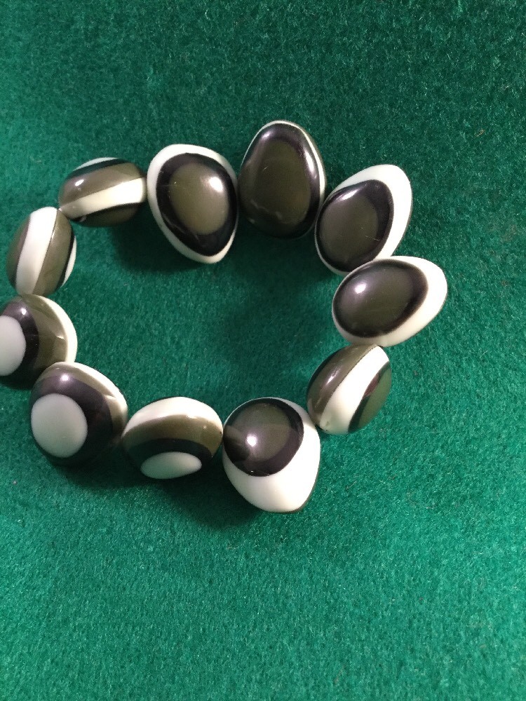 Retro Eames Mod Vintage Olive Green Lozenge Stretch Dress Bracelet Swing Party