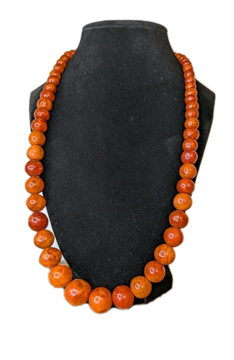 Heavy 86g Vintage Sponge Coral Necklace 24” Graduated Bead Estate