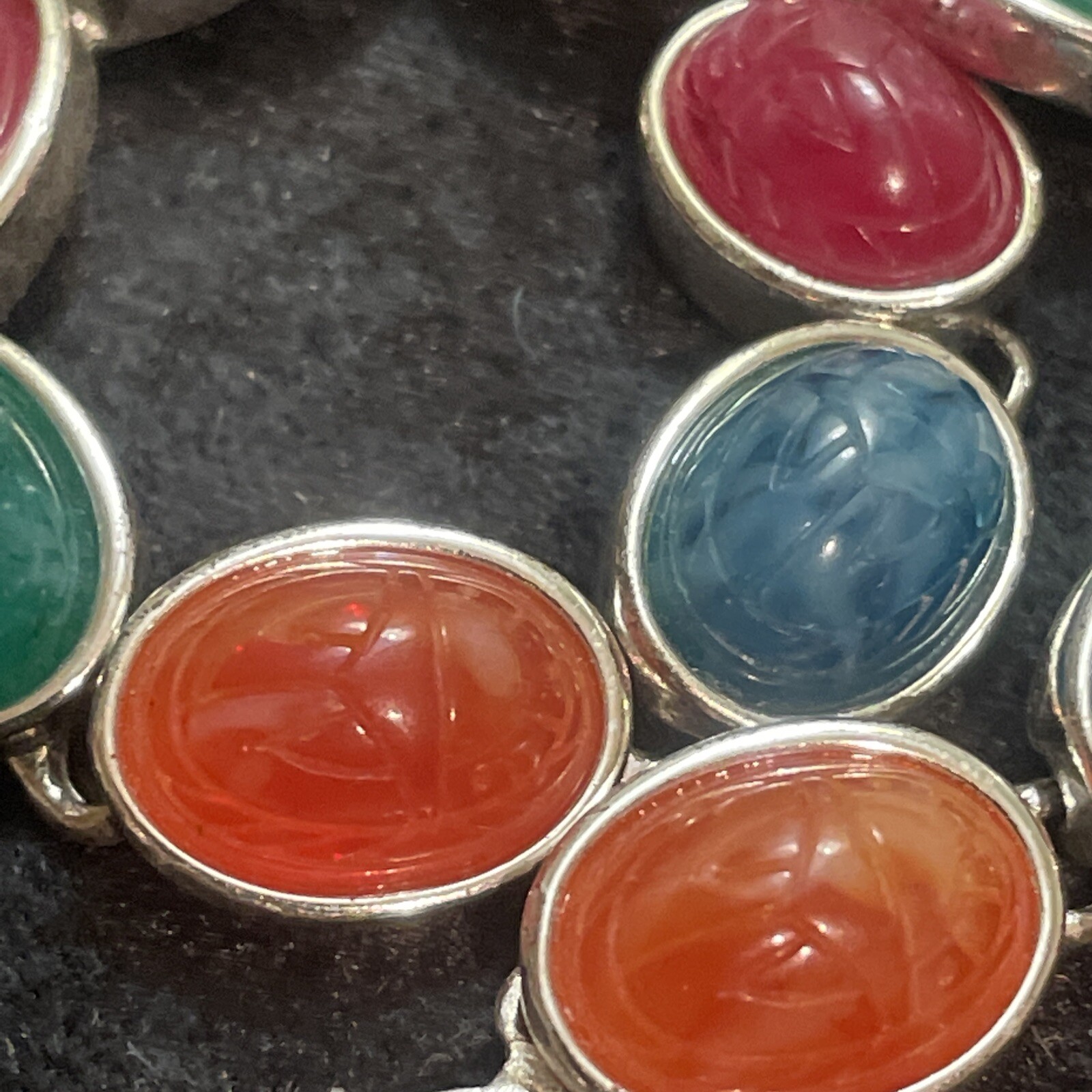 Vintage Scarab Bracelet Multicolor Silver Tone Magnetic buckle 7 Inch