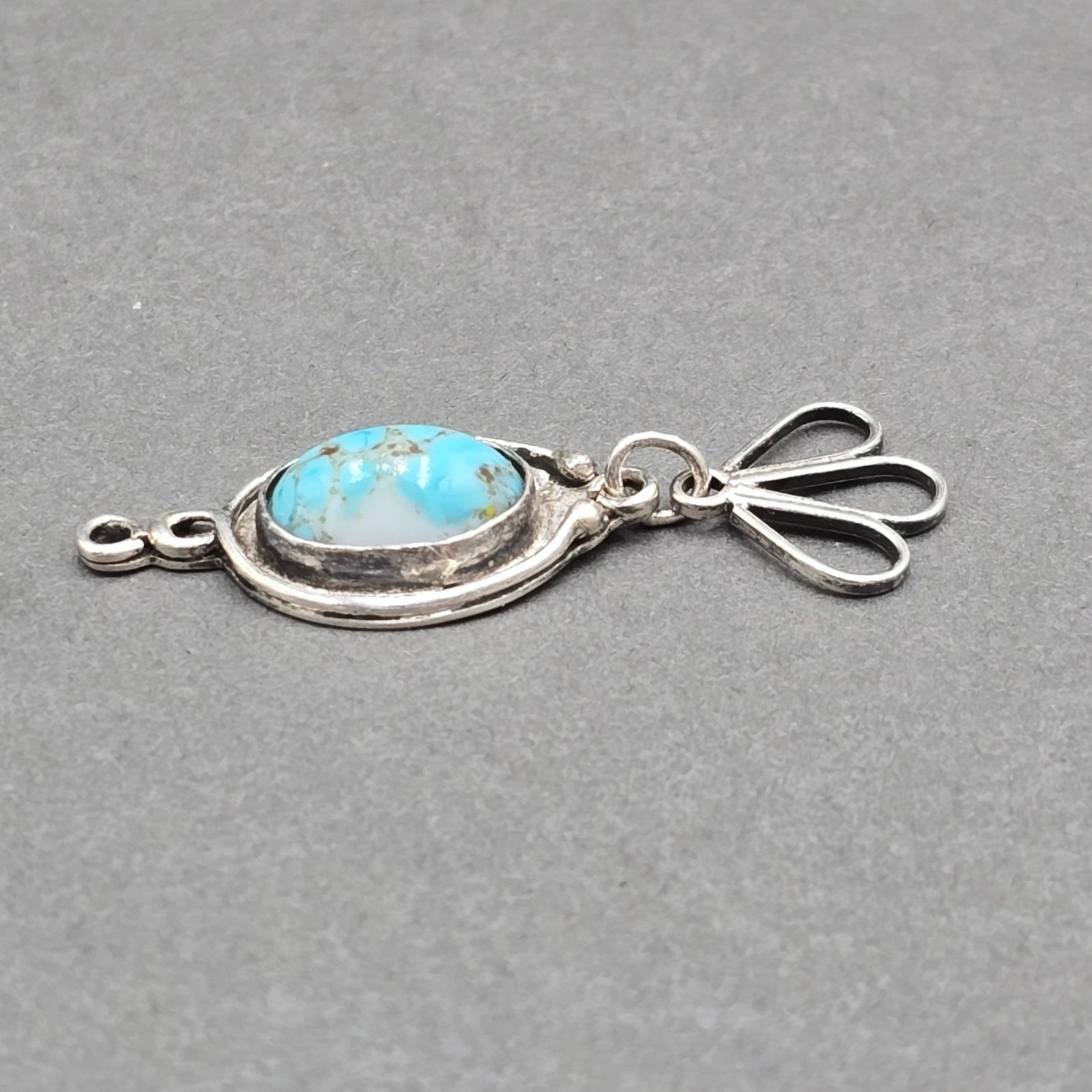 Vintage Southwestern Sterling Silver Faux Turquoise Glass Dangle Pendant Charm