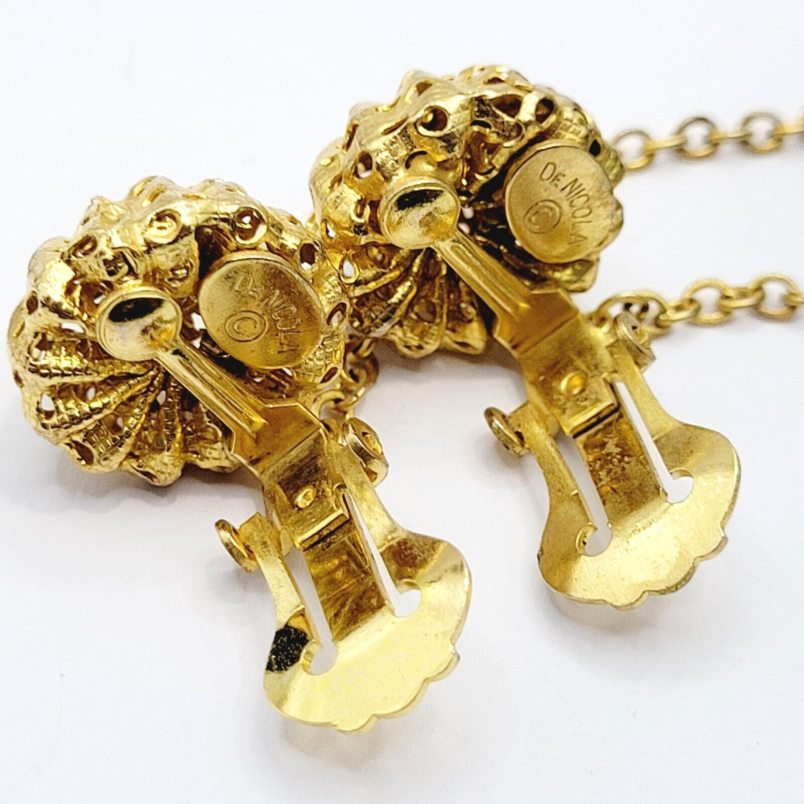 DeNicola Black Ball & Chain Long Drop Dangle Runway Gold Tone Clip On Earrings