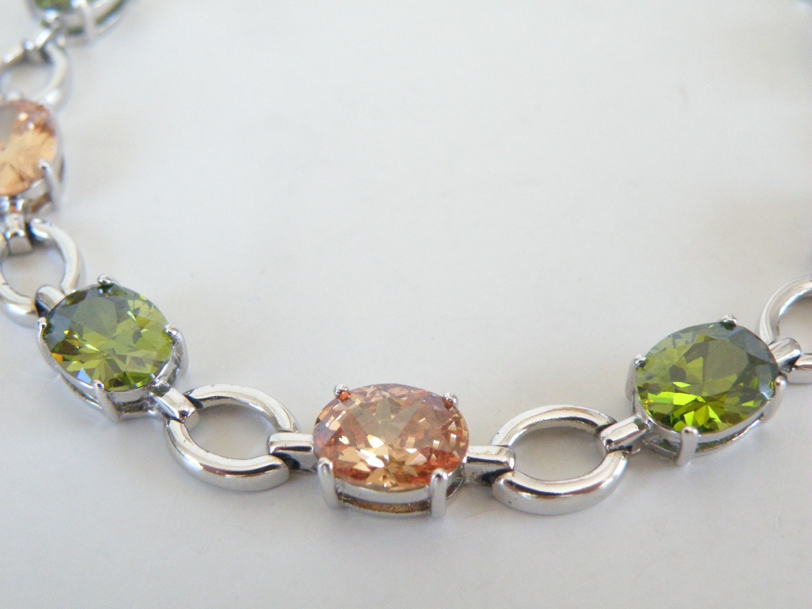 Vintage Sterling Silver 925 Gemstone Tennis Station Link Bracelet 7.5″