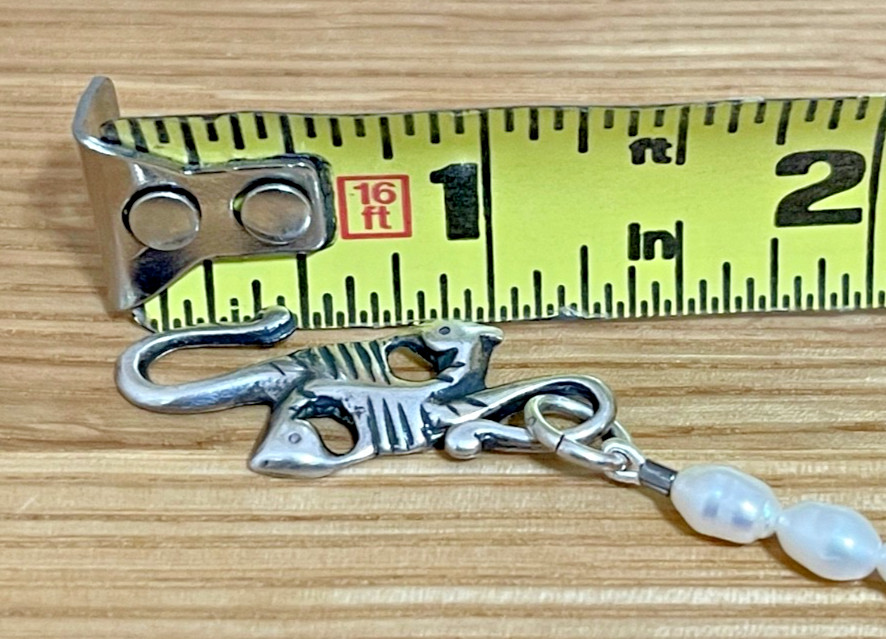 Rare T FOREE Sterling Heart Pendant & “Fish Hook” Clasp Pearl Necklace