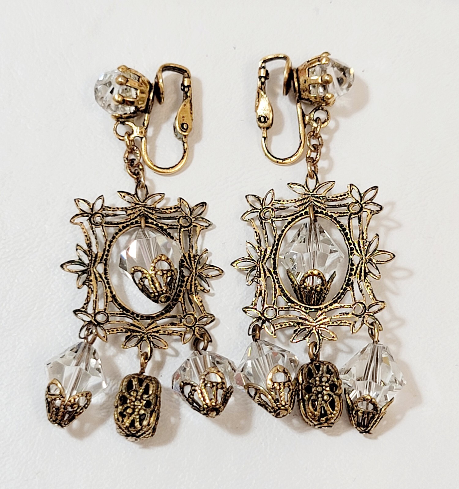 Vintage Crystal Bicone Beads Filigree Beads & Frames Dangle Drops Earrings