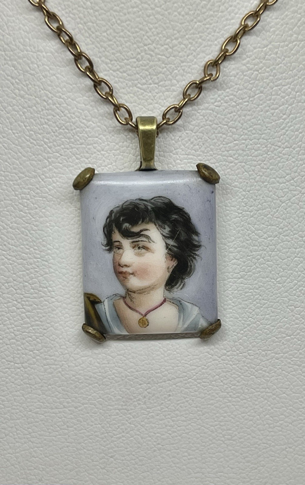 Victorian Art Nouveau Hand Painted Neapolitan Fisher Boy Portrait Pendant AS IS