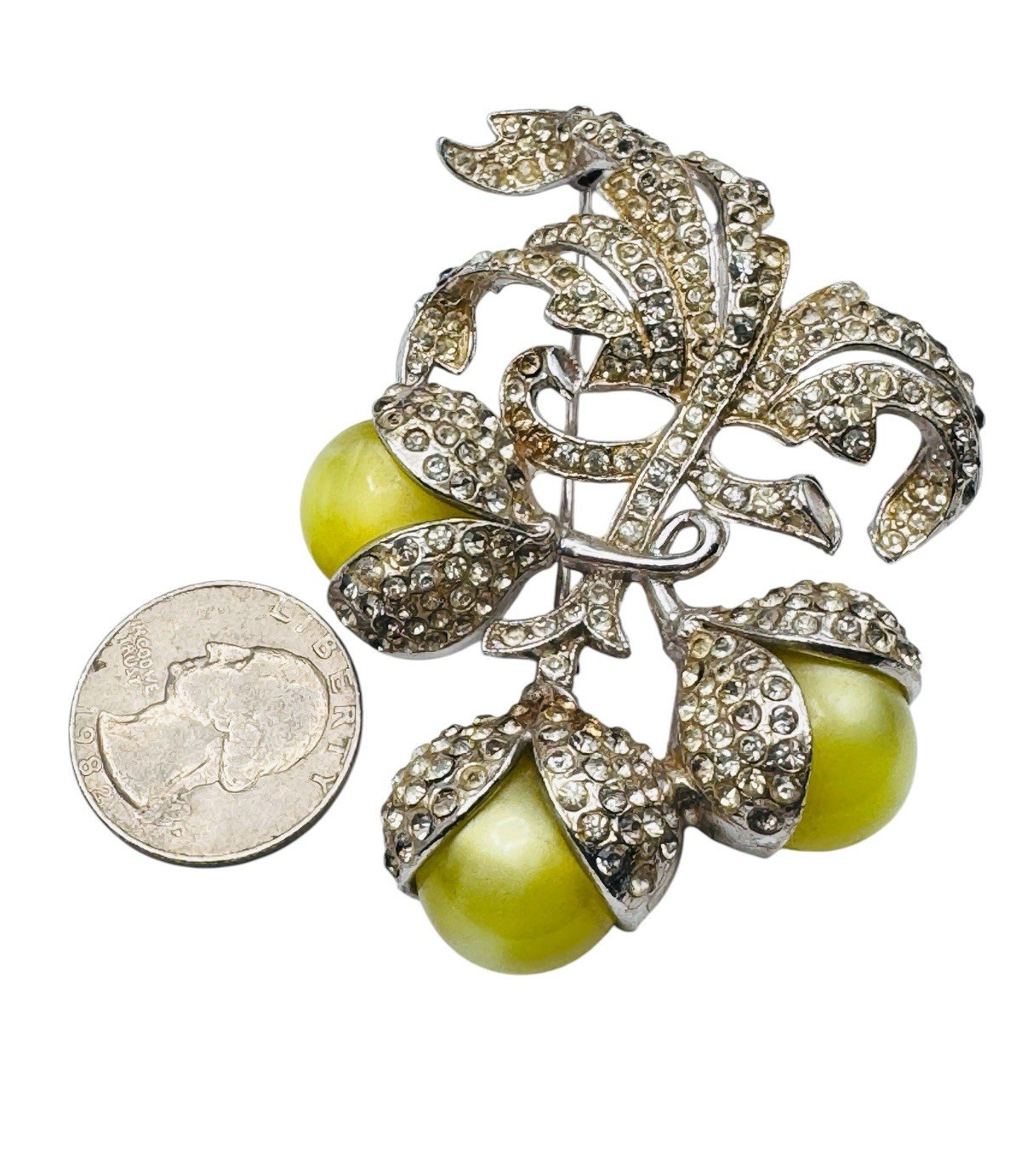 Vintage Coro? Yellow Moonglow Rhinestone Flower Brooch c1940s