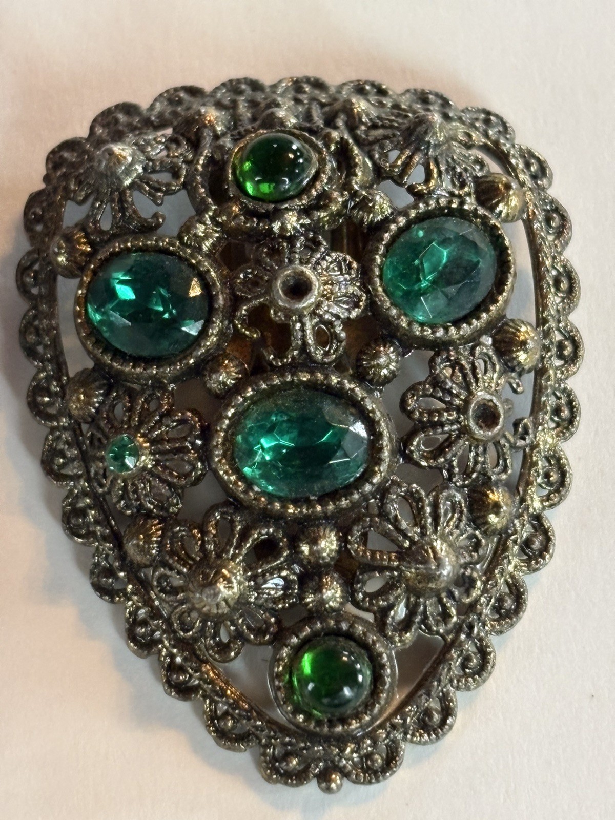 Pair Early 1900’s Vintage New England Glass Works Emeralds Green Dress Clips