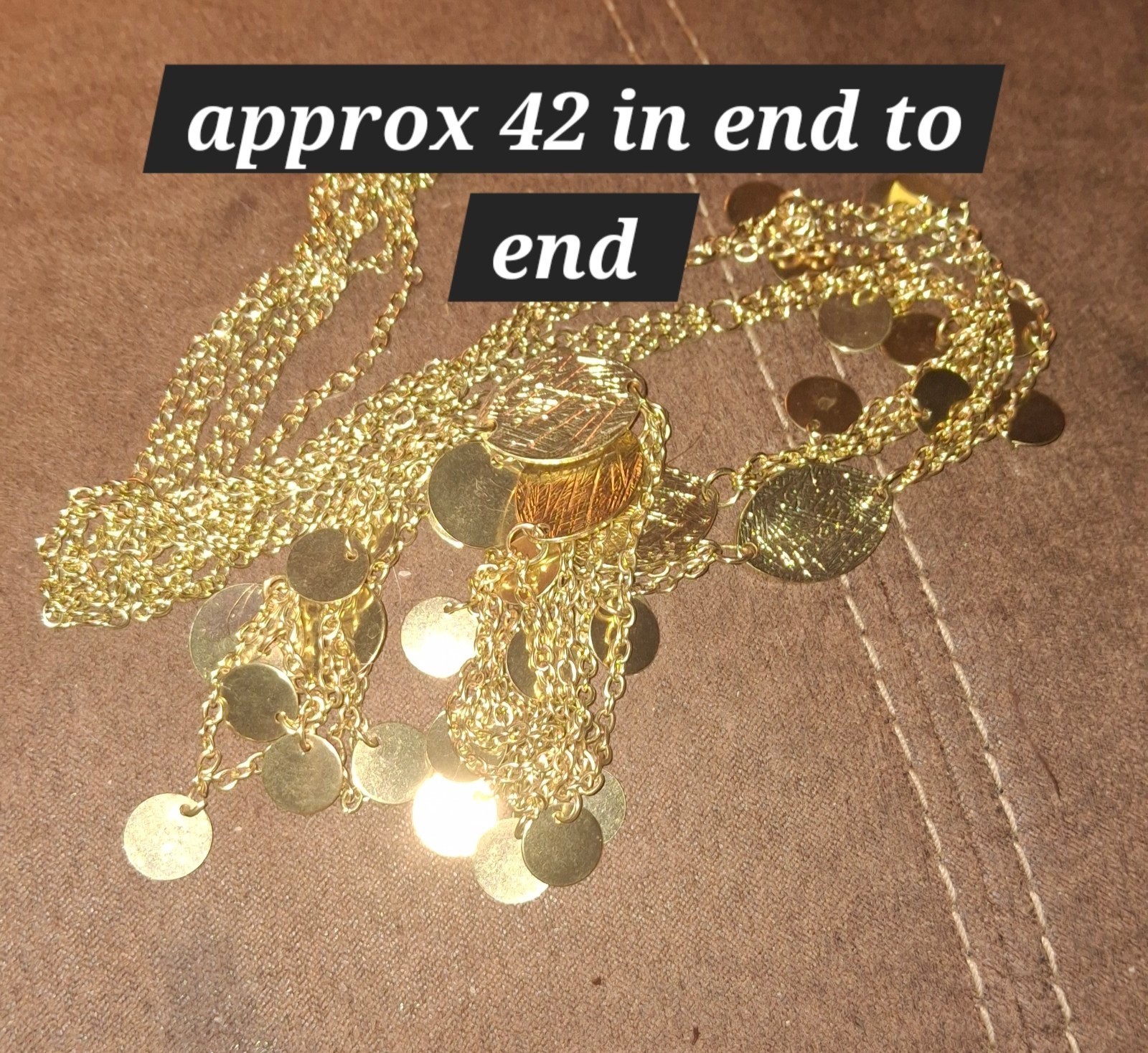 Goldtone multistrand necklace texture finish dangly coins