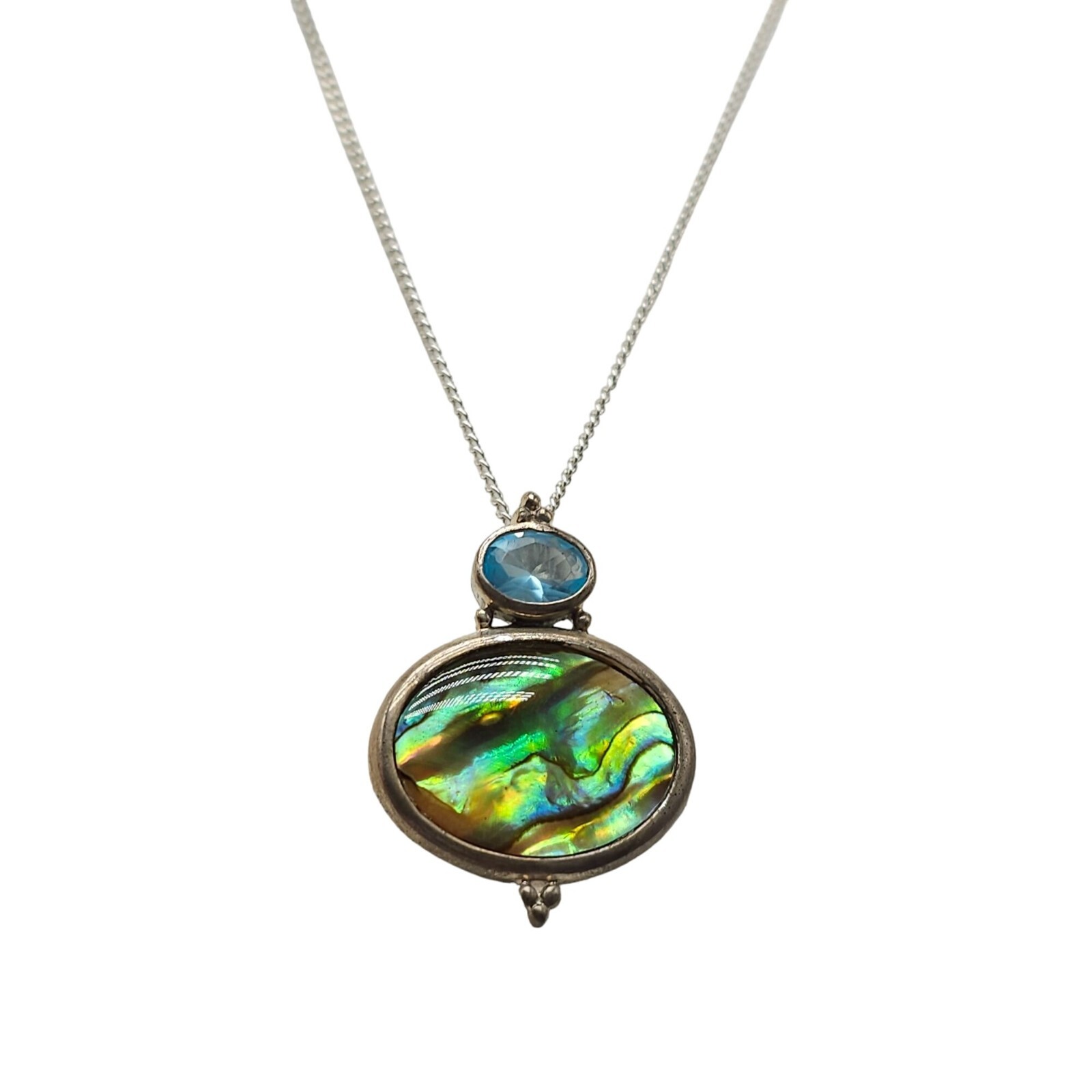 Vintage Paua Abalone Shell Blue Topaz Sterling Silver Necklace