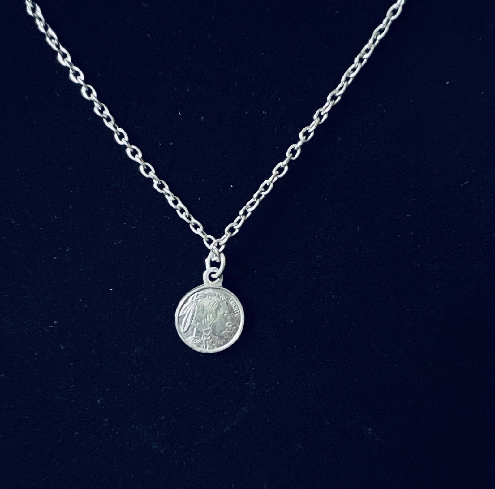 Vintage Silver Tone Buffalo Nickel Coin Necklace and Earring Set