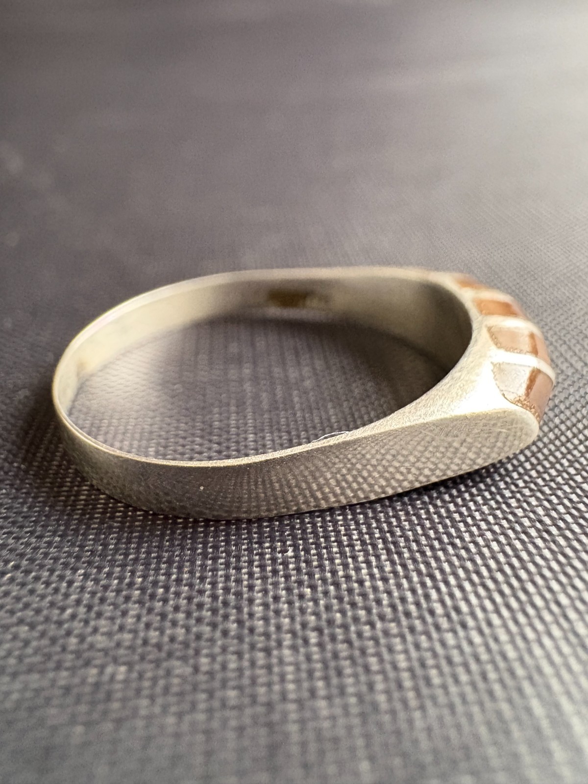 Vintage 925 Sterling Silver Modernist Inlay Design Ring Artisan Ring Size 7.25US