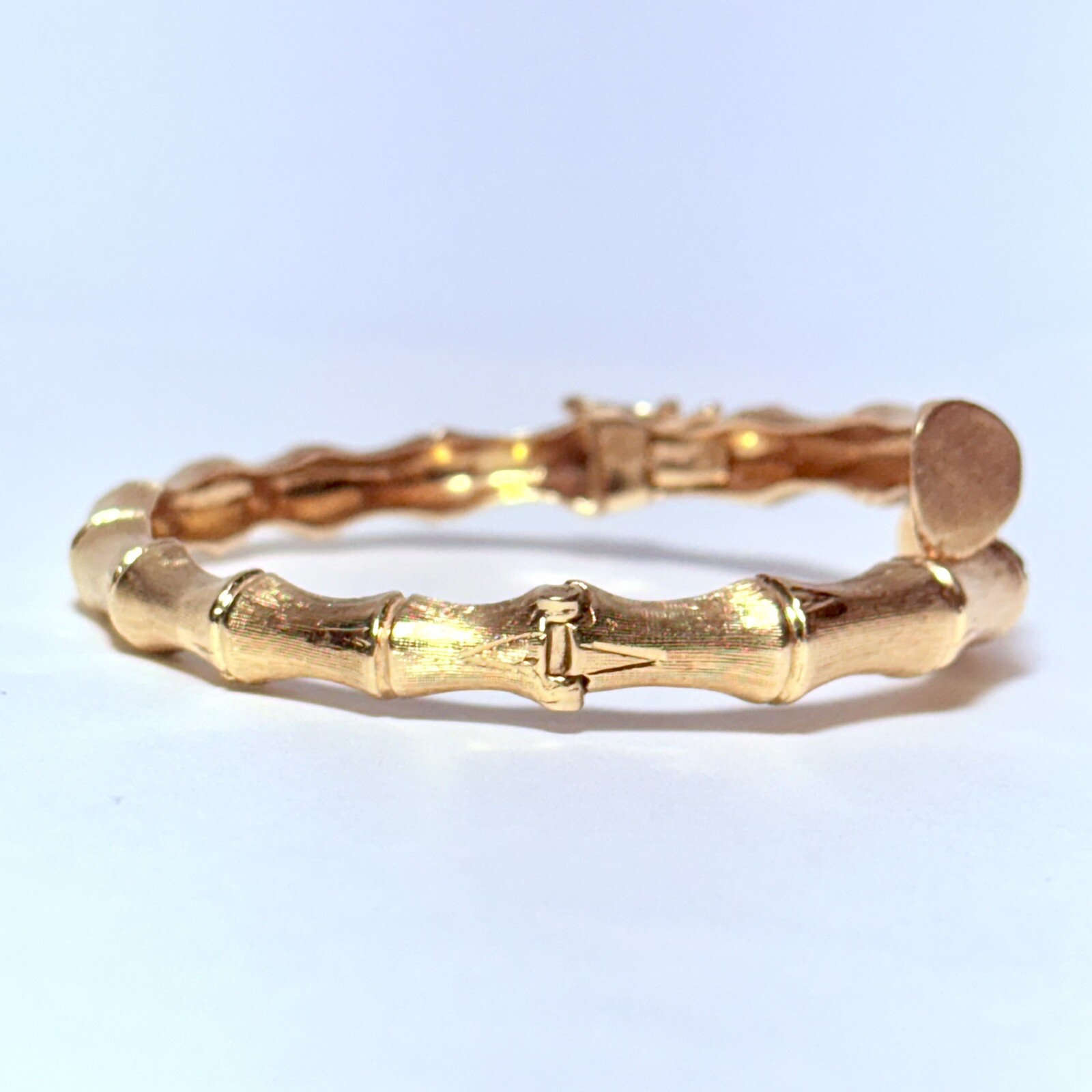 Vintage Daniel S. Rine 14K Yellow Gold 6.6″ Bamboo Bypass Hinged Bracelet 22.9g