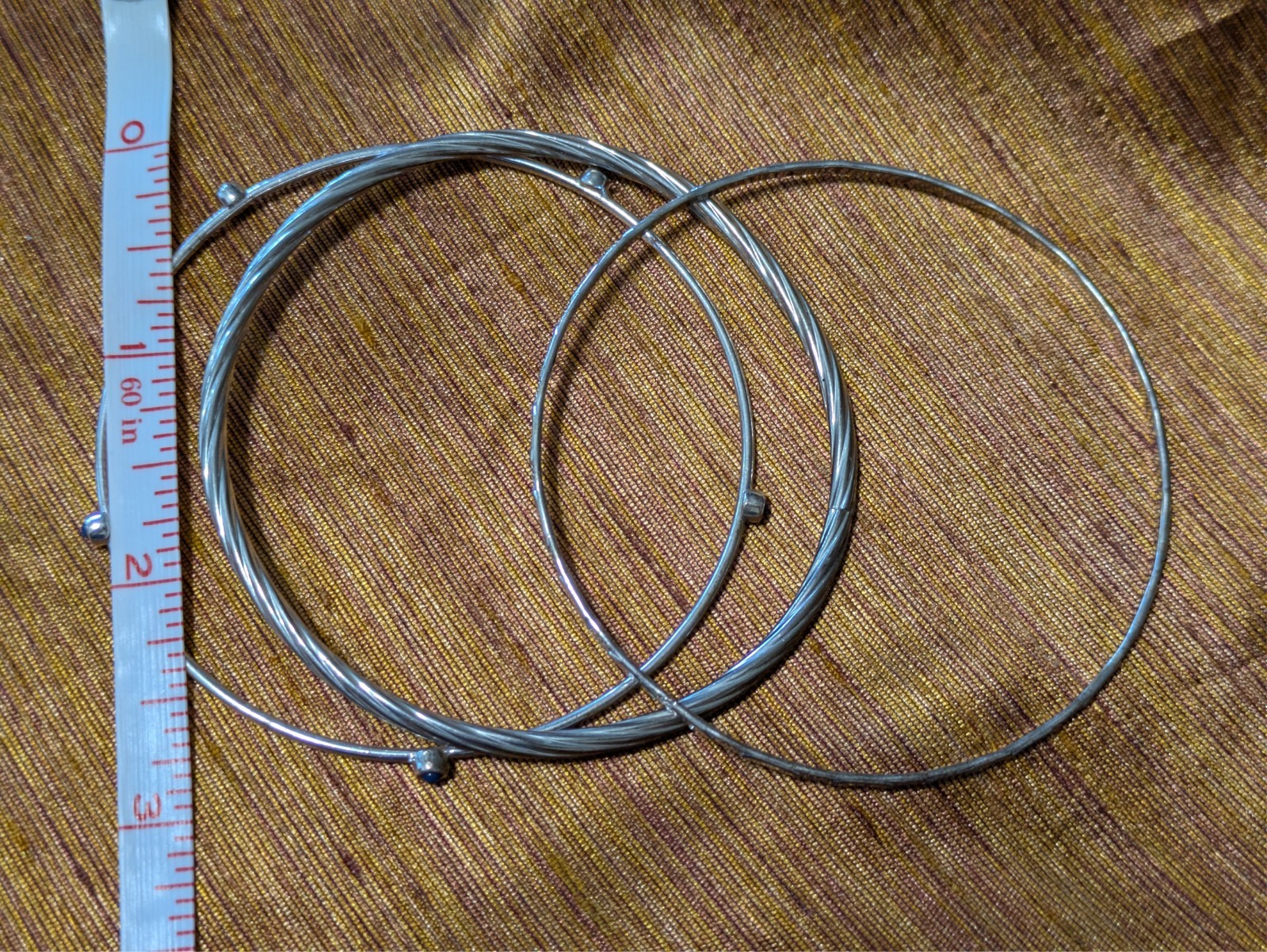Vintage 90s Clubbing Daily Wear Silver Tone 3 Thin Bracelets 2.75 in. diameter