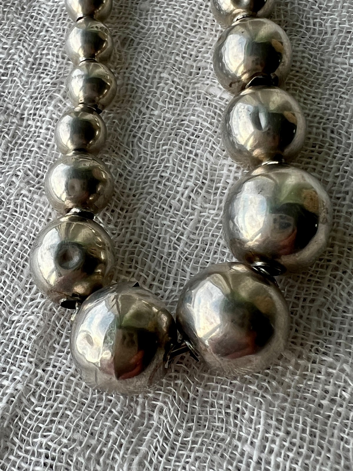 Vintage Iguala Mexico Sterling Silver Graduated Bead Necklace 925 ASA 16.5″