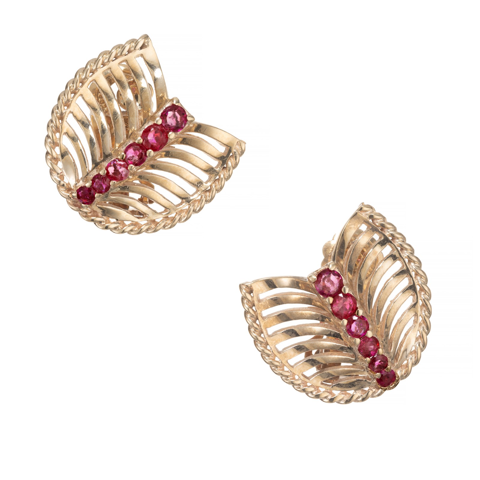 Vintage 1950 Natural GIA Bright Red Ruby Earrings 14k Gold Clip Post
