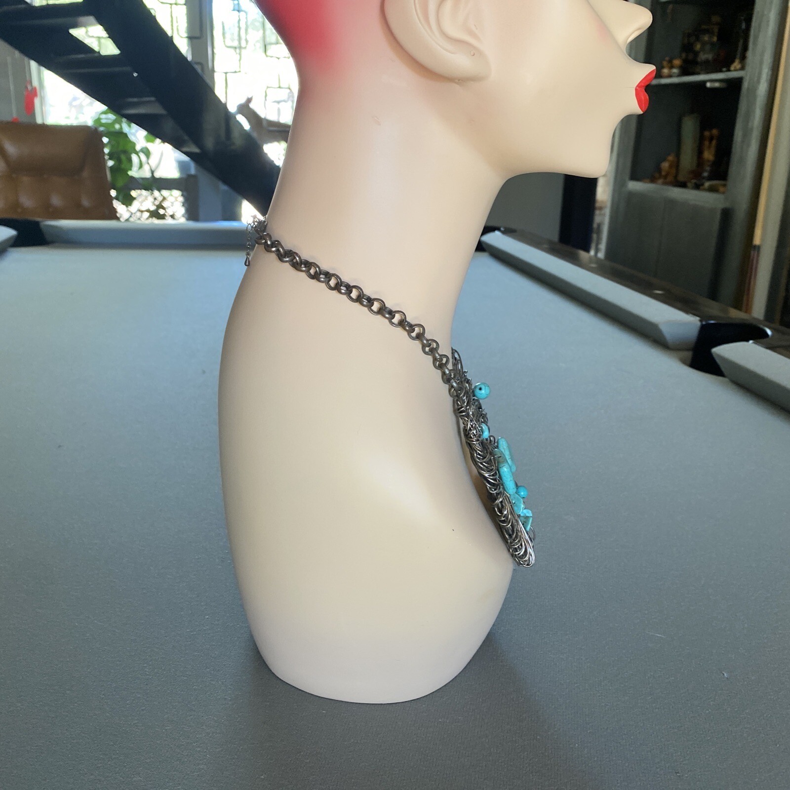 Stone Beads Wire Choker Necklace OOAK Brutalist LARP Cosplay Costume Jewelry 25”