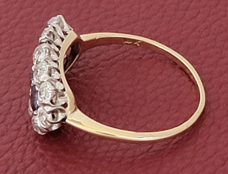 Antique Old European Cut Diamond & Blue Sapphire 14K Gold & Platinum Ring